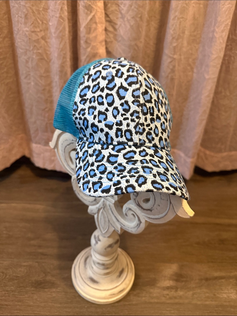 Blue Leopard Print Mesh Trucker Hat